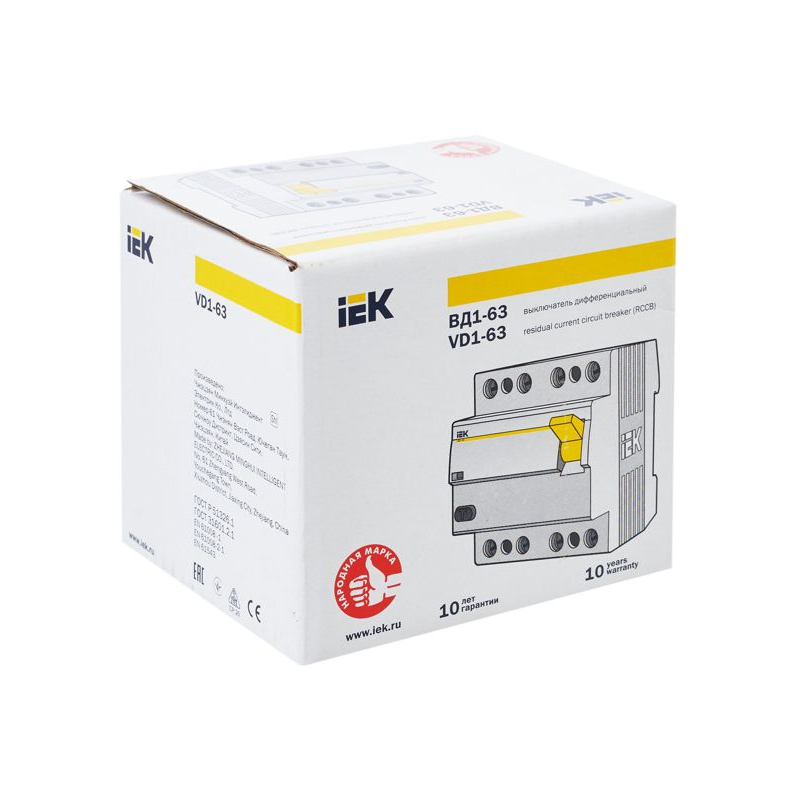 Выключатель дифференциальный (УЗО) ВД1-63 4Р 50А 300мА IEK