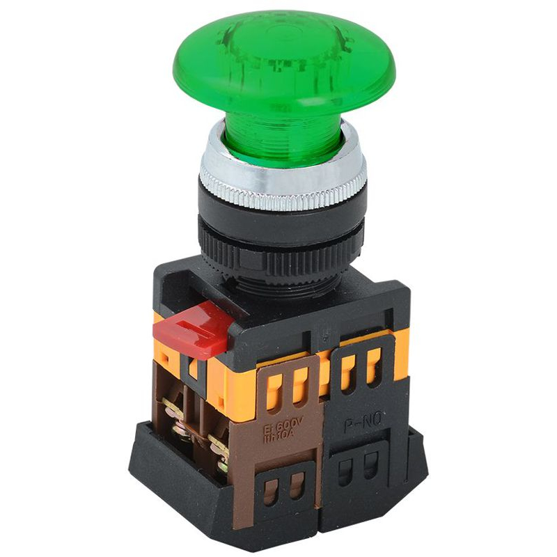 Кнопка управления AELA-22 Грибок d=22мм 1з+1р неон/240В зеленая IEK