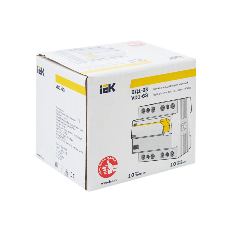 Выключатель дифференциальный (УЗО) ВД1-63 4Р 50А 30мА IEK