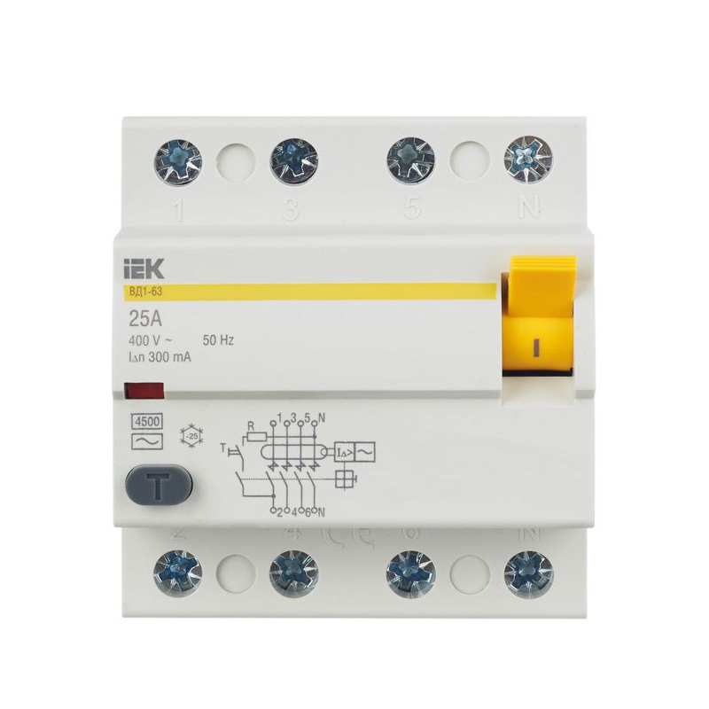 Выключатель дифференциальный (УЗО) ВД1-63 4Р 25А 300мА IEK
