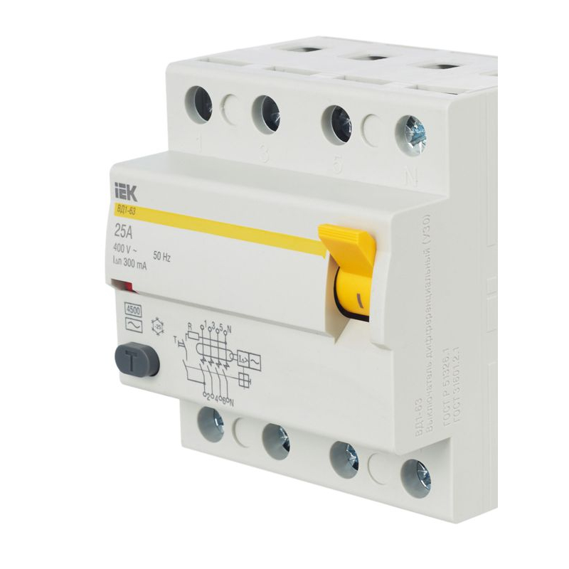Выключатель дифференциальный (УЗО) ВД1-63 4Р 25А 300мА IEK