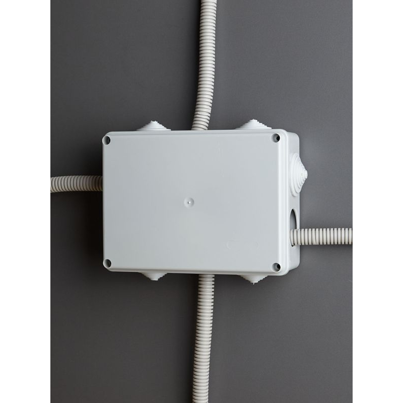 Коробка распаячная КМ41243 для открытой проводки безгалогенная (HF) 190х140х70мм IP44 10 гермовводов серая IEK