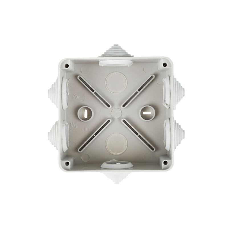Коробка распаячная КМ41233 для открытой проводки безгалогенная (HF) 100х100х50мм IP44 6 гермовводов серая IEK