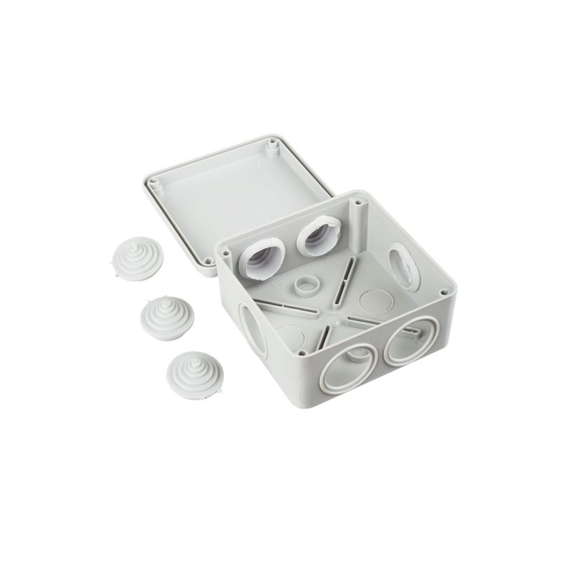 Коробка распаячная КМ41233 для открытой проводки безгалогенная (HF) 100х100х50мм IP44 6 гермовводов серая IEK