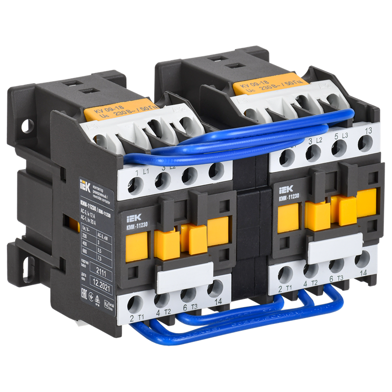 Контактор КМИ-11230 реверс 12А 400В/АС3 2НО IEK (KKM13-012-400-20-1)