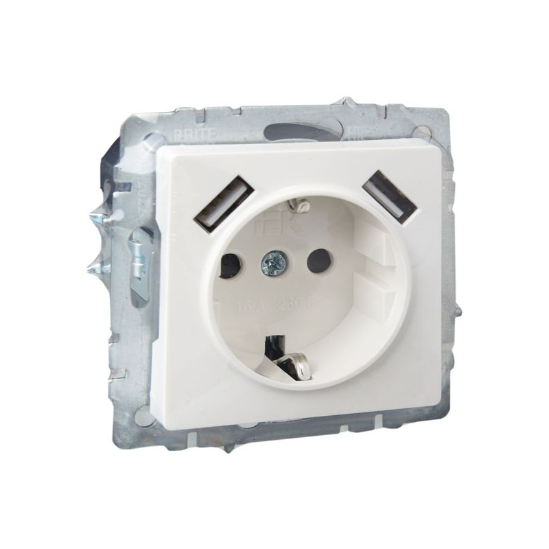 BRITE Розетка 1-местная с заземлением с защитными шторками 16А с USB A+A 5В 3,1А РЮш10-2-БрБ белый IEK