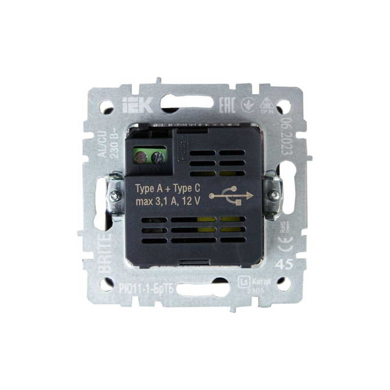 BRITE Розетка USB A+C 18Вт РЮ11-1-БрТБ темная бронза IEK