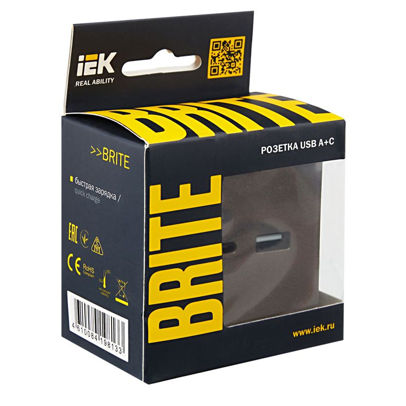 BRITE Розетка USB A+C 18Вт РЮ11-1-БрТБ темная бронза IEK