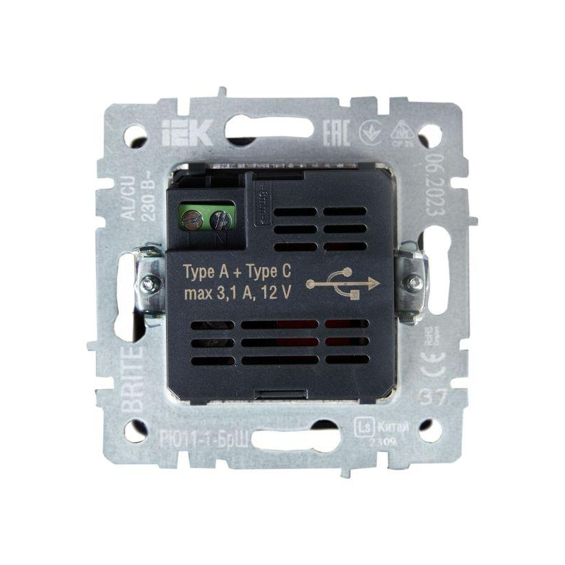 BRITE Розетка USB A+C 18Вт РЮ11-1-БрШ шампань IEK