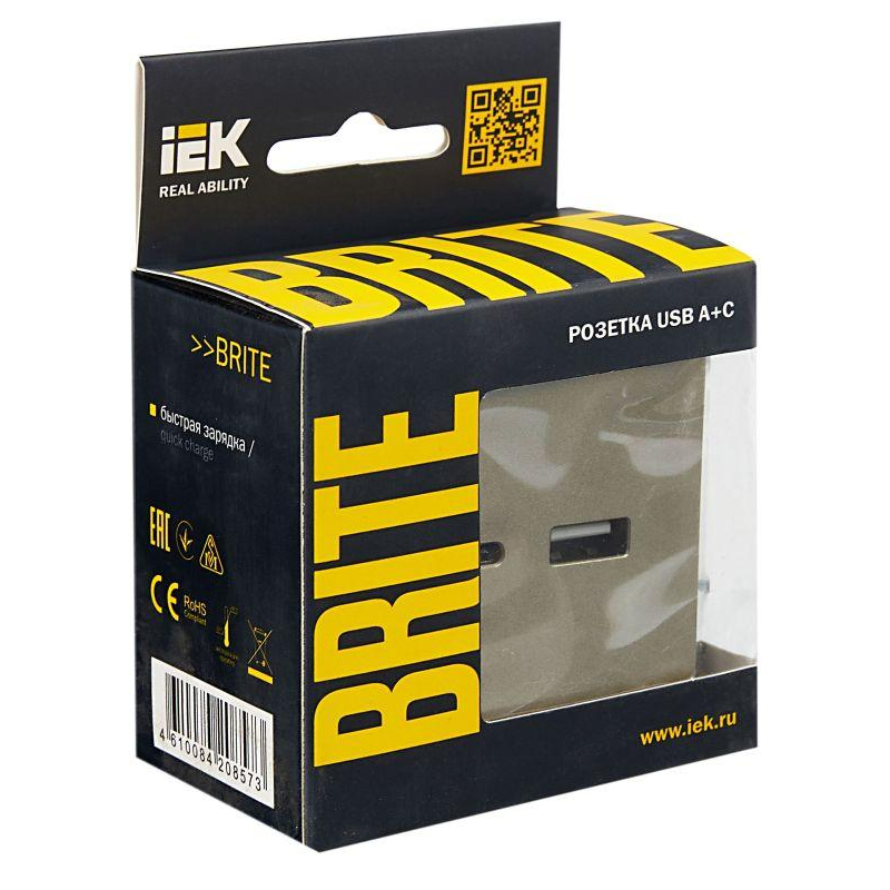 BRITE Розетка USB A+C 18Вт РЮ11-1-БрШ шампань IEK