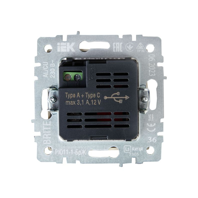 BRITE Розетка USB A+C 18Вт РЮ11-1-БрЖ жемчуг IEK