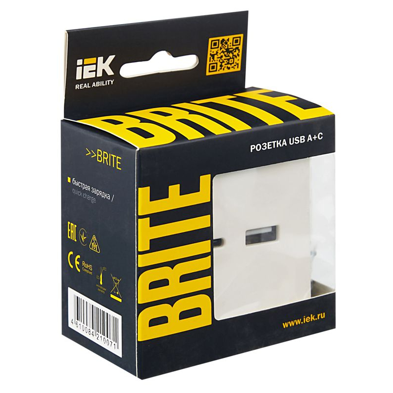 BRITE Розетка USB A+C 18Вт РЮ11-1-БрЖ жемчуг IEK