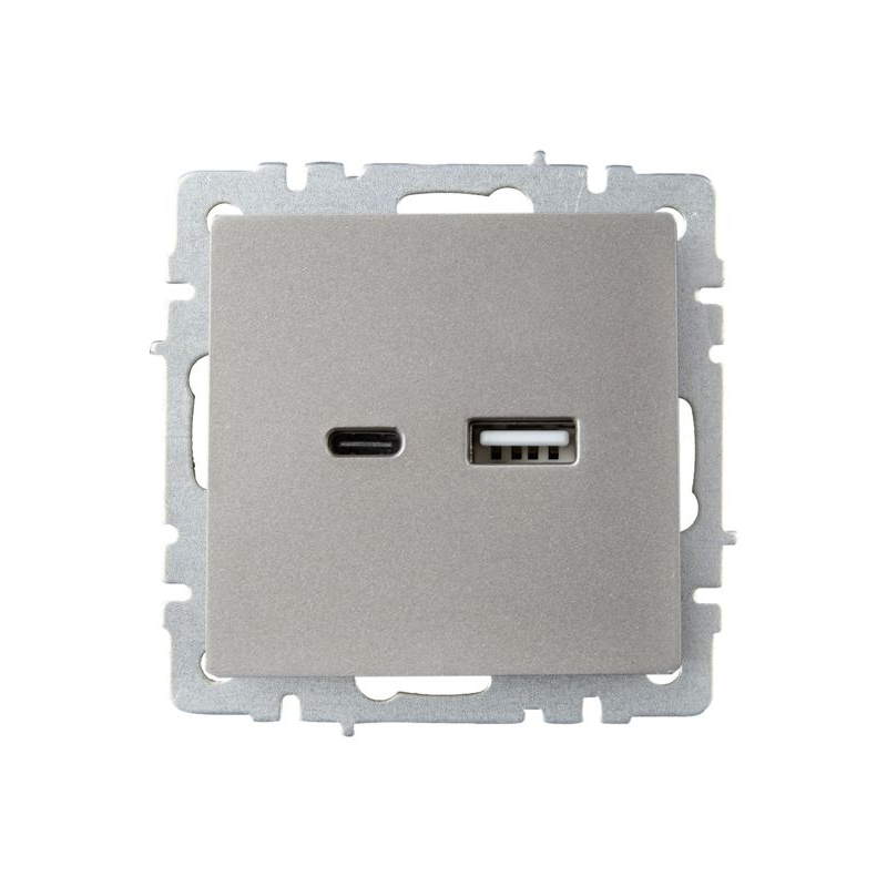 BRITE Розетка USB A+C 18Вт РЮ11-1-БрС сталь IEK