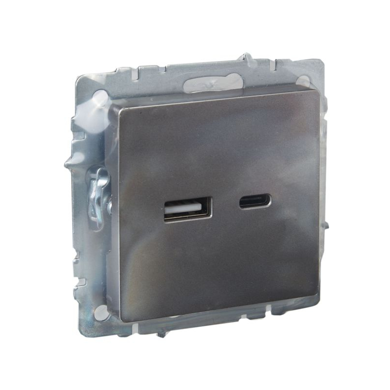 BRITE Розетка USB A+C 18Вт РЮ11-1-БрС сталь IEK