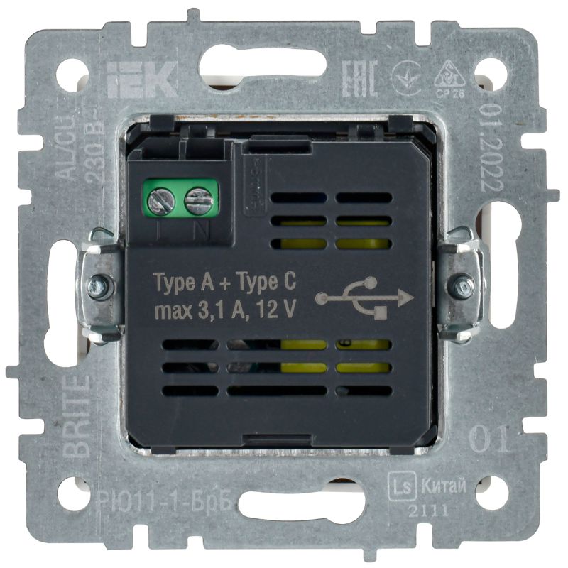 BRITE Розетка USB A+C 18Вт РЮ11-1-БрБ белый IEK