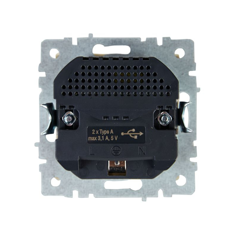 BRITE Розетка 1-местная с заземлением с защитными шторками 16А с USB A+A 5В 3,1А РЮш10-2-БрКр бежевый IEK