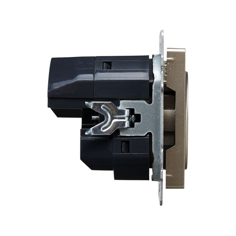 BRITE Розетка 1-местная с заземлением с защитными шторками 16А с USB A+A 5В 2,1А РЮш10-1-БрШ шампань IEK