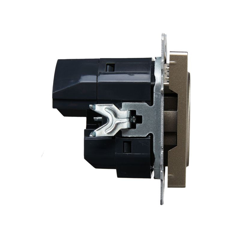 BRITE Розетка 1-местная с заземлением с защитными шторками 16А с USB A+A 5В 3,1А РЮш10-2-БрШ шампань IEK