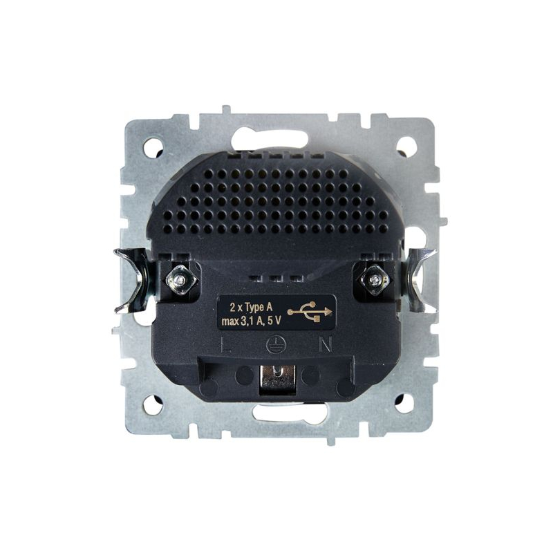 BRITE Розетка 1-местная с заземлением с защитными шторками 16А с USB A+A 5В 3,1А РЮш10-2-БрШ шампань IEK