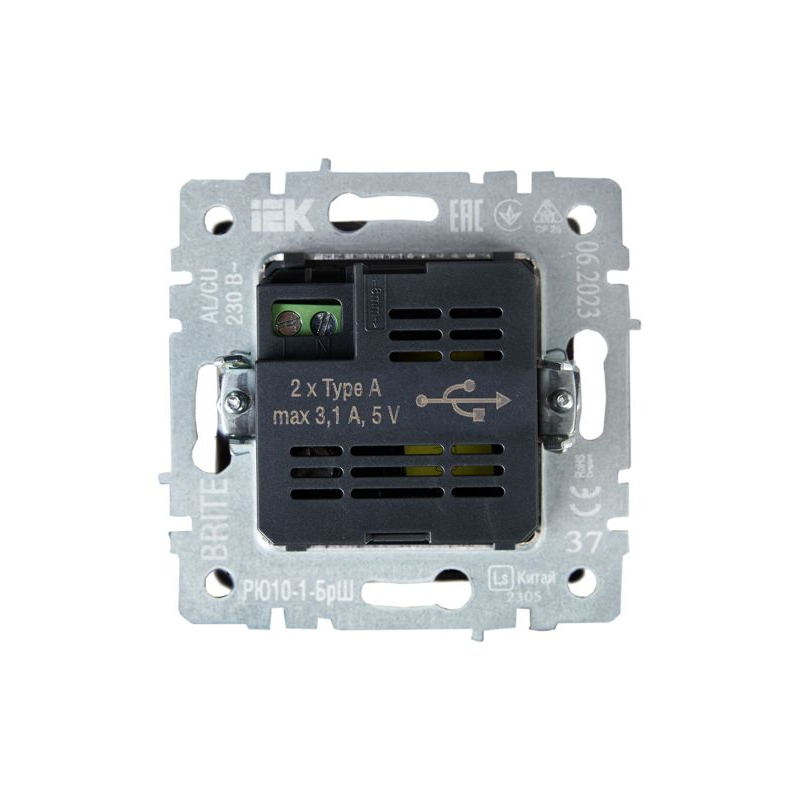 BRITE Розетка USB A+A 5В 3,1А РЮ10-1-БрШ шампань IEK