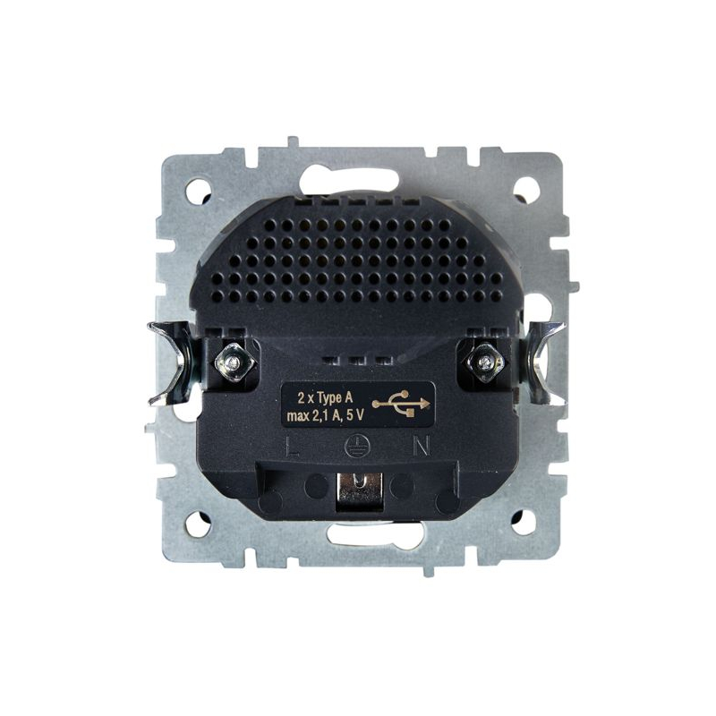 BRITE Розетка 1-местная с заземлением с защитными шторками 16А с USB A+A 5В 2,1А РЮш10-1-БрА алюминий IEK