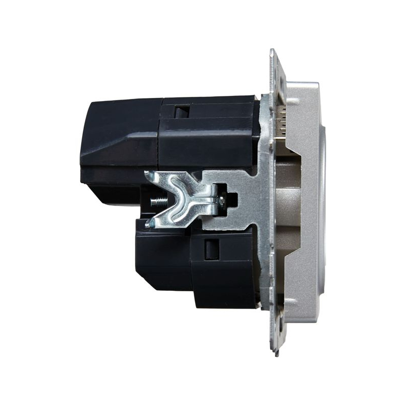 BRITE Розетка 1-местная с заземлением с защитными шторками 16А с USB A+C 18Вт РЮш11-1-БрА алюминий IEK