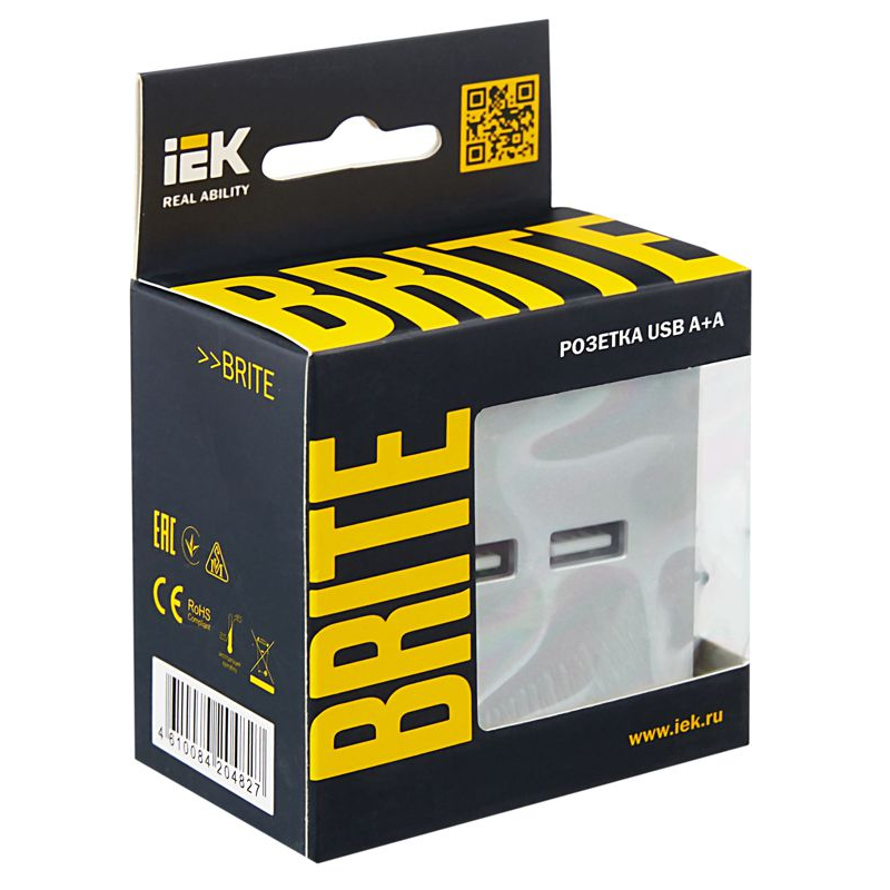 BRITE Розетка USB A+A 5В 3,1А РЮ10-1-БрА алюминий IEK
