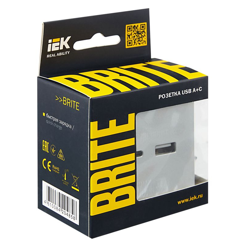 BRITE Розетка USB A+C 18Вт РЮ11-1-БрА алюминий IEK