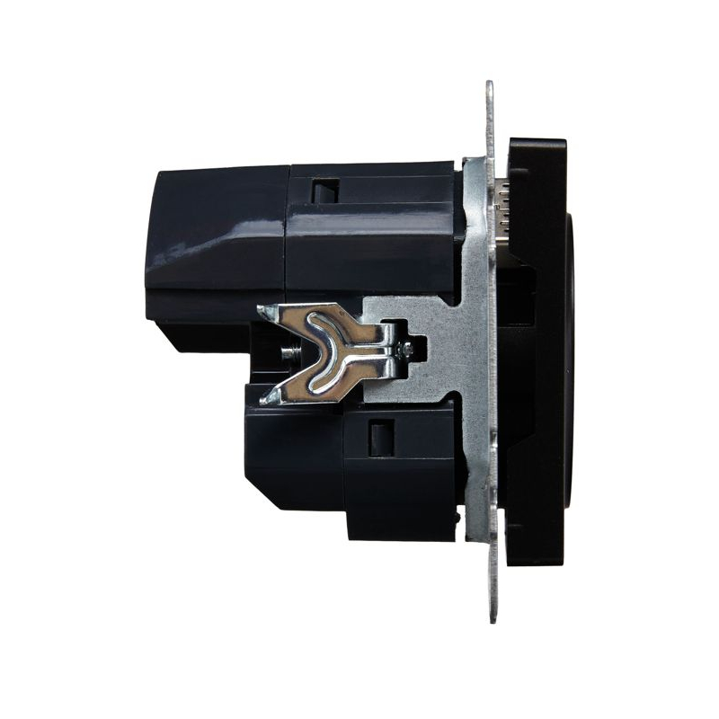 BRITE Розетка 1-местная с заземлением с защитными шторками 16А с USB A+A 5В 2,1А РЮш10-1-БрЧ черный IEK