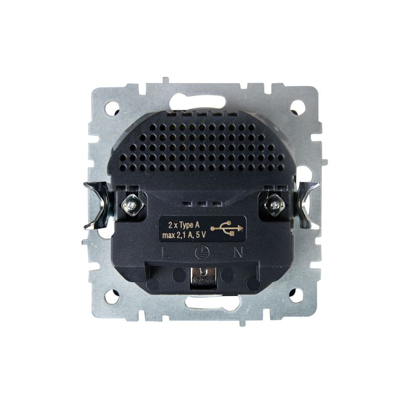 BRITE Розетка 1-местная с заземлением с защитными шторками 16А с USB A+A 5В 2,1А РЮш10-1-БрЧ черный IEK