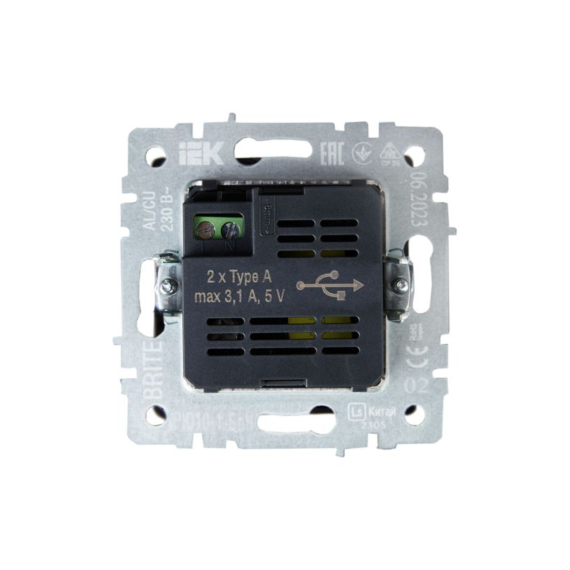 BRITE Розетка USB A+A 5В 3,1А РЮ10-1-БрЧ черный IEK