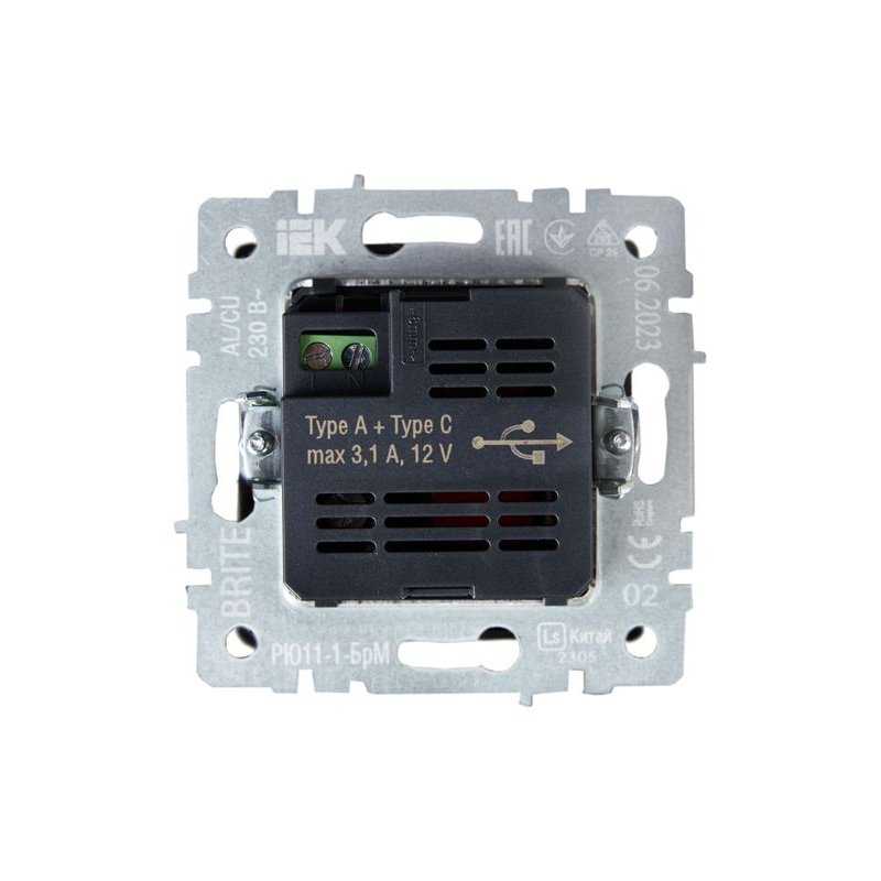 BRITE Розетка USB A+C 18Вт РЮ11-1-БрЧ черный IEK