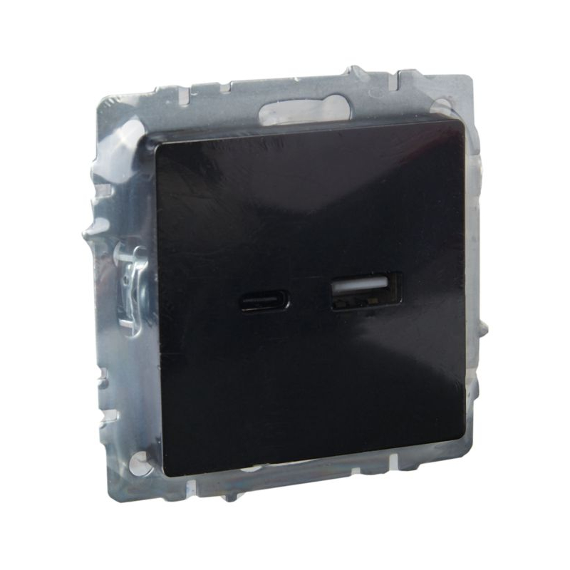 BRITE Розетка USB A+C 18Вт РЮ11-1-БрЧ черный IEK