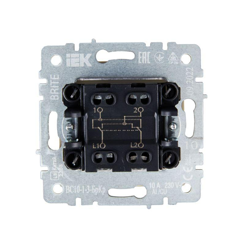 BRITE Выключатель 1-клавишный перекрестный 10А ВС10-1-3-БрКр бежевый IEK