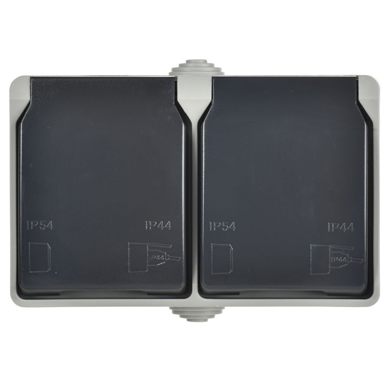 FORS Розетка 2-местная с заземлением для открытой установки 16А IP54 РСб22-3-ФСр серый IEK