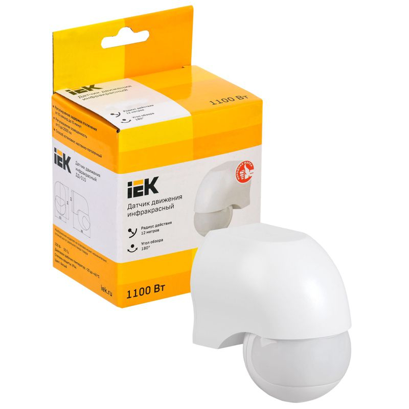 Датчик движения ДД-010 1100Вт 180град 10м IP44 белый IEK