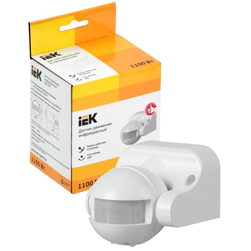 Датчик движения ДД-009 1100Вт 180град 12м IP44 белый IEK
