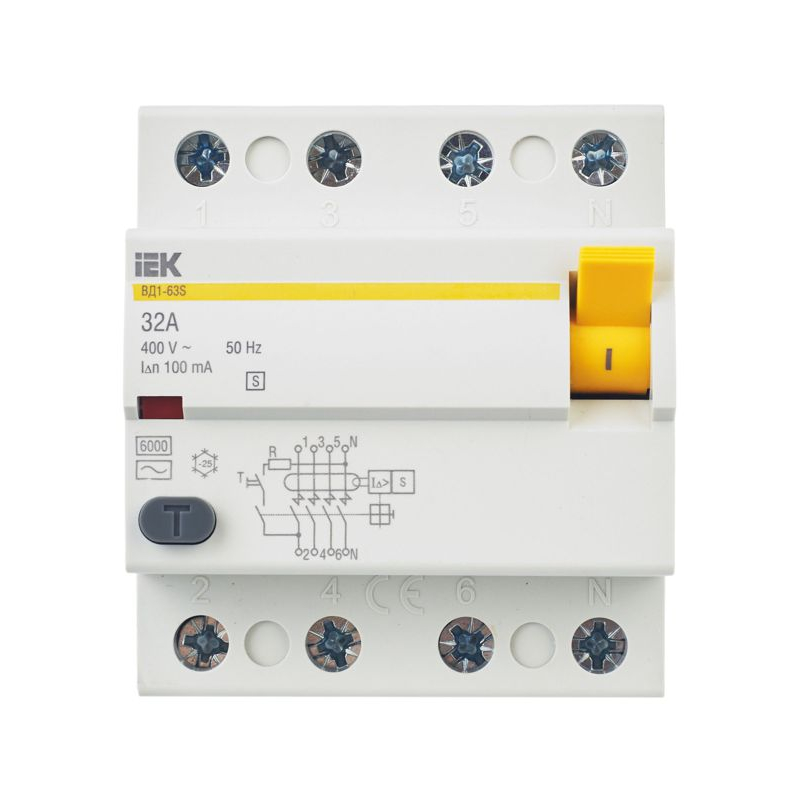Выключатель дифференциальный (УЗО) ВД1-63S 4Р 32А 100мА IEK