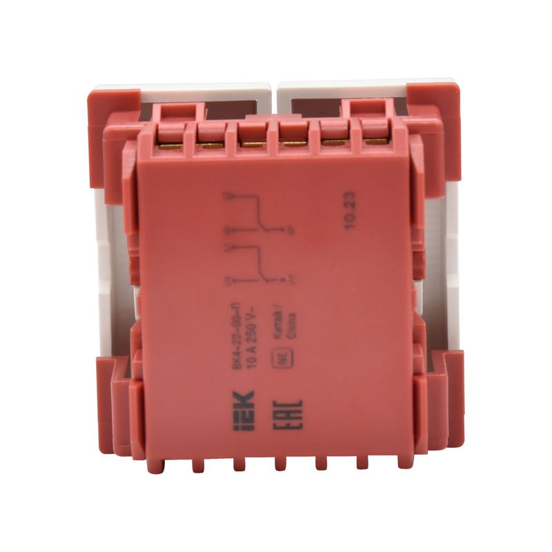 Выключатель проходной (переключатель) двухклавишный ВК4-22-00-П (на 2 модуля) ПРАЙМЕР белый IEK