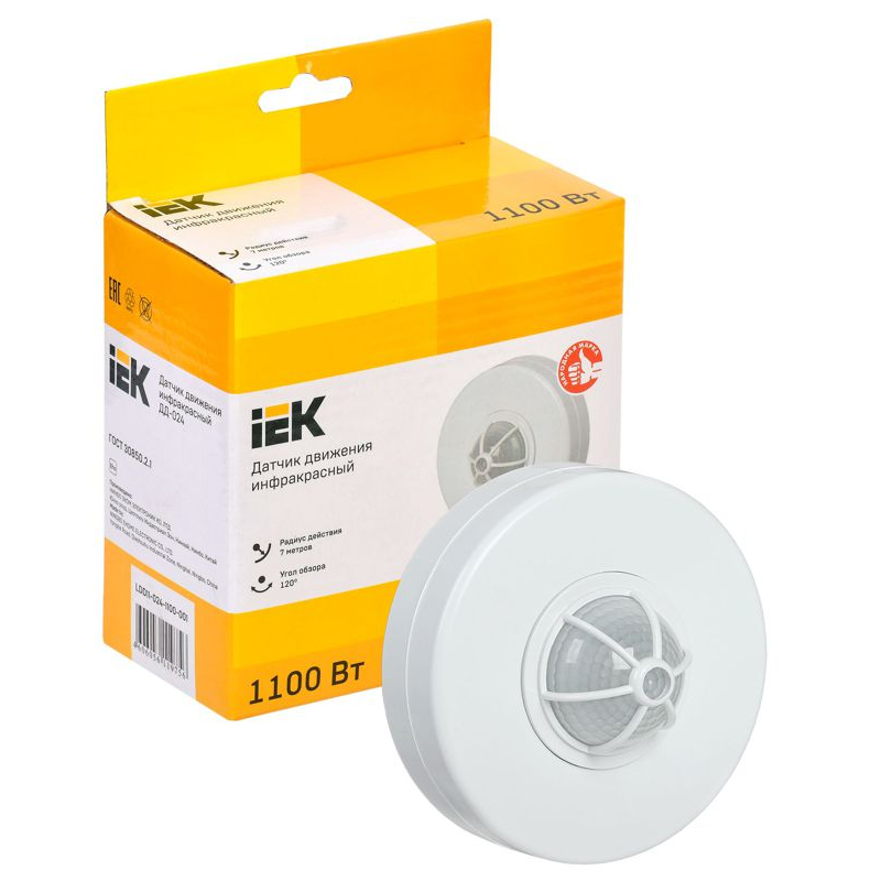 Датчик движения ДД-024 1100Вт 120-360град 6м IP33 белый IEK