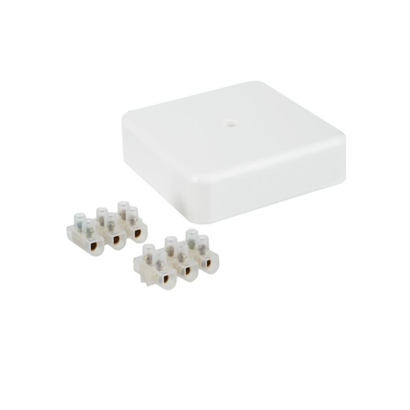 Коробка распаячная КМ41212-01 для открытой проводки безгалогенная (HF) 75х75х20мм белая (6 клемм 6мм2) IEK