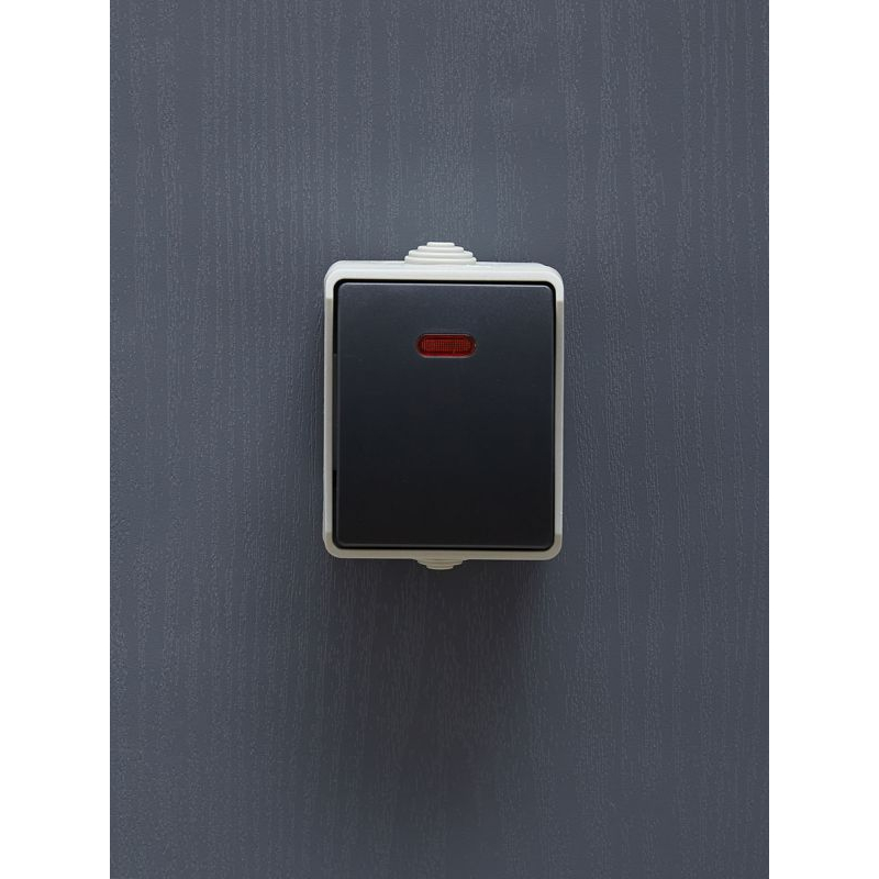 FORS Выключатель 1-клавишный проходной с индикацией для открытой установки 10А IP54 ВС20-1-1-ФСр серый IEK