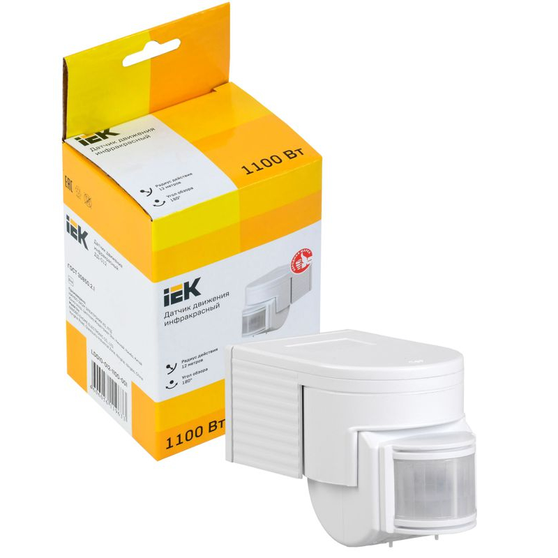 Датчик движения ДД-012 1100Вт 180град 12м IP44 белый IEK