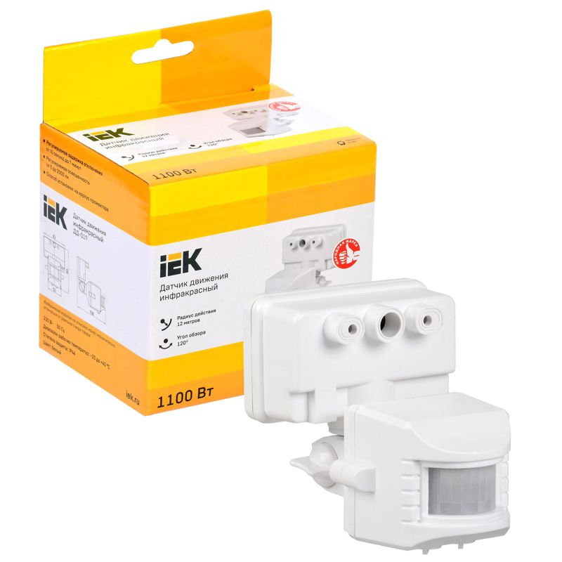 Датчик движения ДД-019 1100Вт 120град 12м IP44 белый IEK