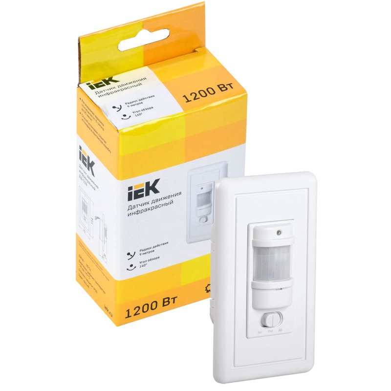 Датчик движения ДД-028 1200Вт 140град 9м IP20 белый IEK