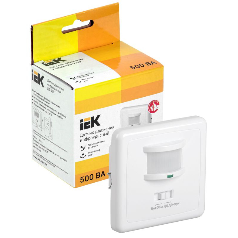 Датчик движения ДД-035 500Вт 140град 12м IP20 белый IEK