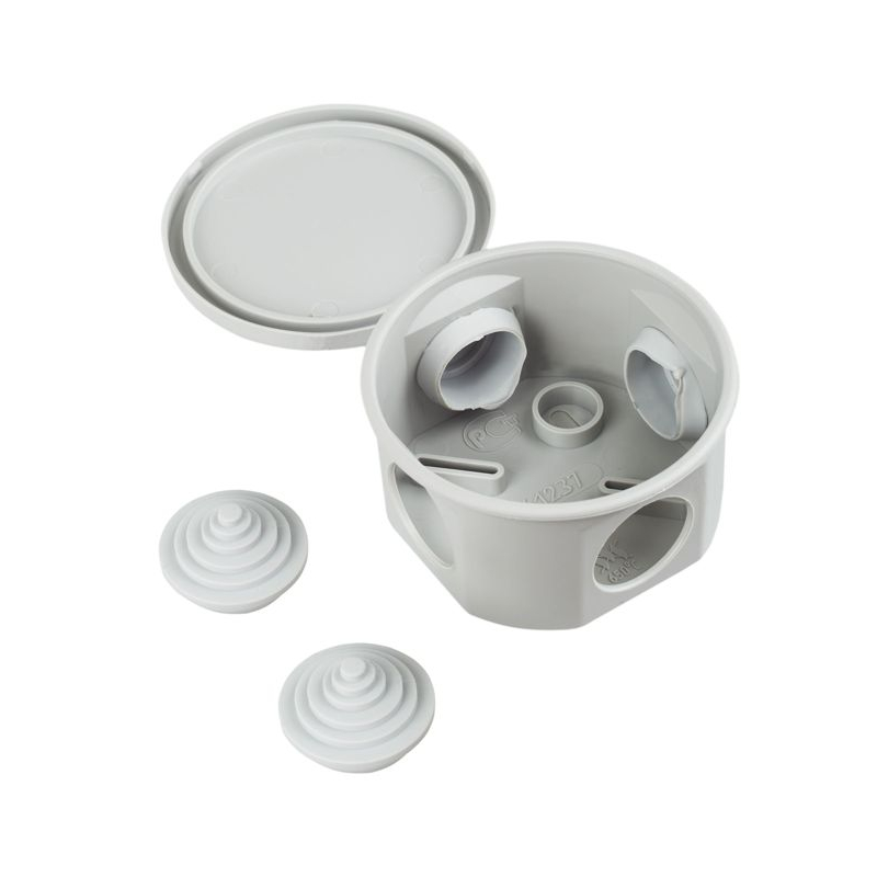 Коробка распаячная КМ41237 для открытой проводки безгалогенная (HF) D=75х40мм IP44 4 гермоввода серая IEK