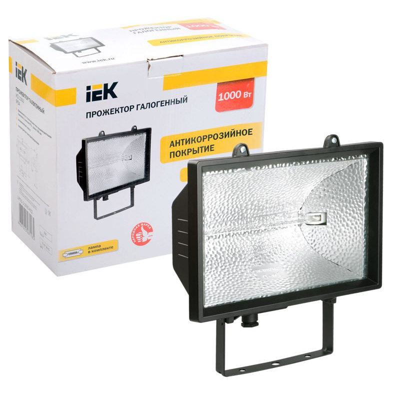 Прожектор галогенный ИО1000 IP54 черный IEK