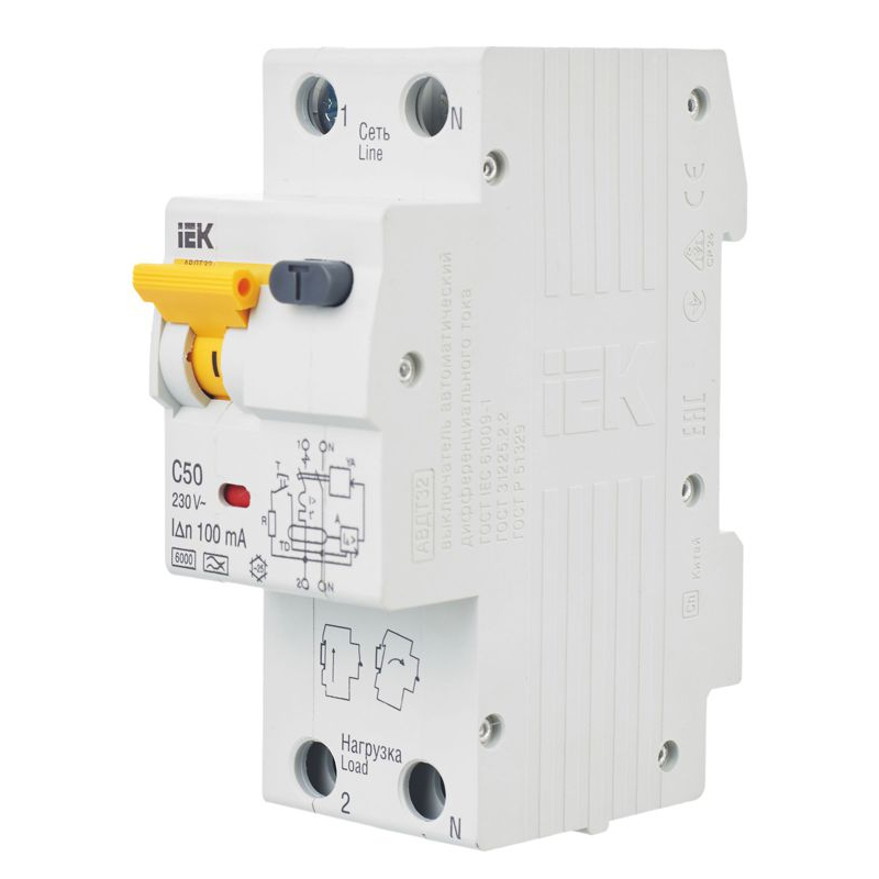 KARAT Автоматический выключатель дифференциального тока АВДТ 32 C50 100мА тип A IEK