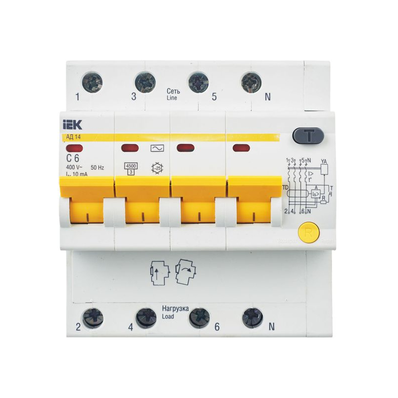 KARAT Дифференциальный автомат АД14 4P 6А 10мА тип AC IEK